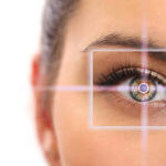 picture of beautiful woman pointing to eye