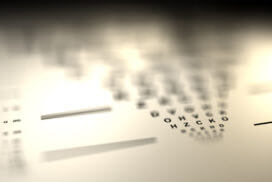 Cinematic LogMAR Optometrist Chart with Blurry Letters.